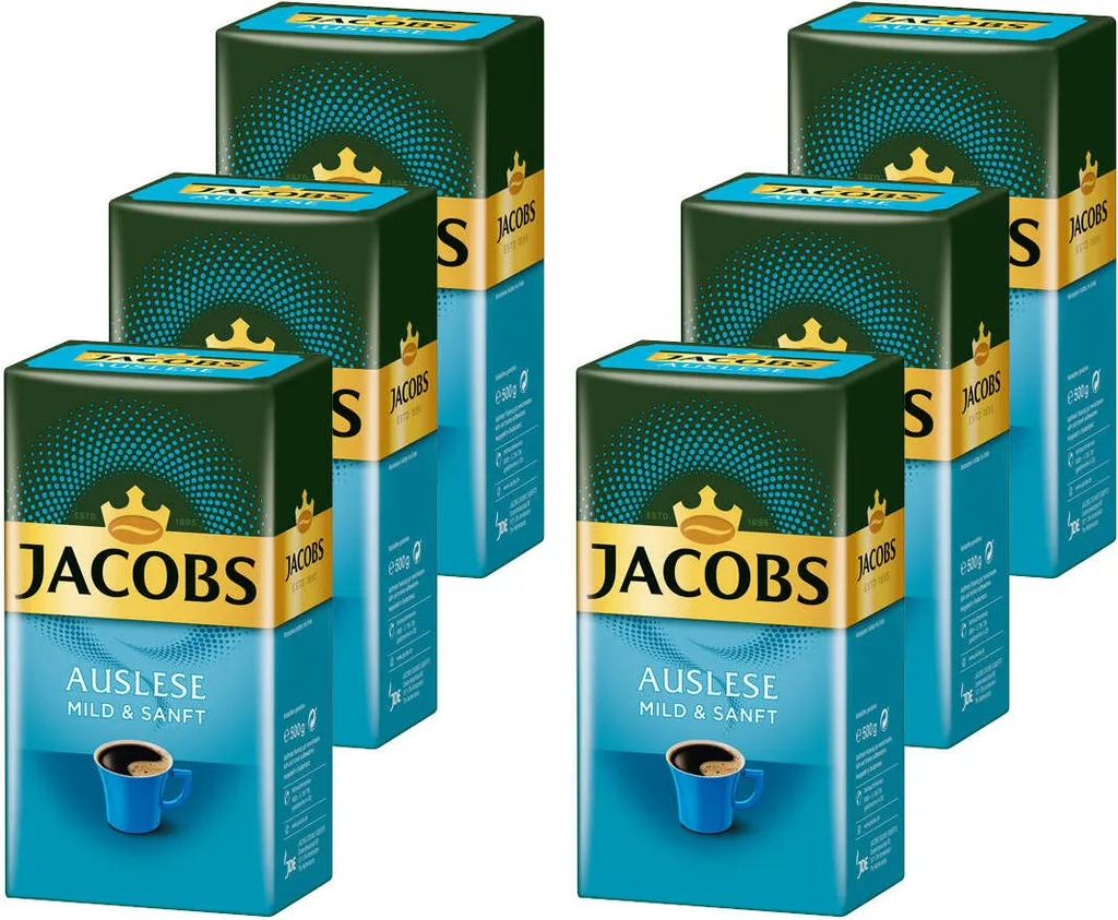JACOBS Filterkaffee Auslese Mild&Sanft 6x500g Pulver-Kaffee Gemahlen Röstkaffee 3 JACOBS Filterkaffee Auslese Mild&Sanft 6x500g Pulver-Kaffee Gemahlen Röstkaffee