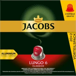 JACOBS Kapseln Lungo 6 Classico 10 X 20+2 Nespresso®* Kompatible Kaffeekapseln -Kaffeeprodukte 236a6844a0d2ad9d5ccaef6e2710a2e8