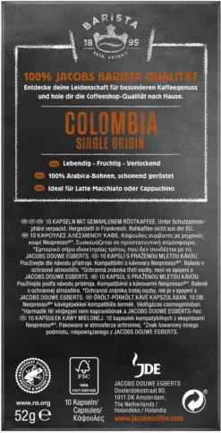 JACOBS Kapseln Barista Editions Colombia Origin 9 10 X 10 Nespresso®* Kompatibel -Kaffeeprodukte 24483c394955dc34500587f9e8e78643