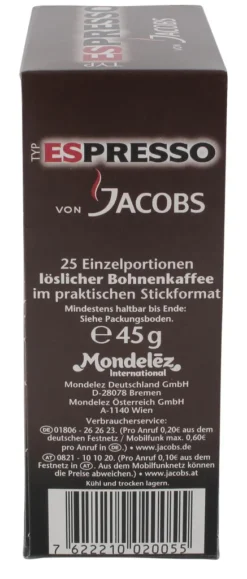 Jacobs Typ Espresso Sticks | Löslicher Kaffee | 25 Portionen -Kaffeeprodukte 3c9c8743899b6648e65bd30a7016c9ee