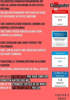 LUCIFER'S ROAST 4x1kg Espresso By KIQO Aus Italien - Starke Kaffeebohnen Für Kaffeevollautomaten Und Siebträger - Säurearm - 100% Robusta (ganze Bohnen, 4x1kg) -Kaffeeprodukte 3ed059e3d41ec896fbad0e2ae121586b