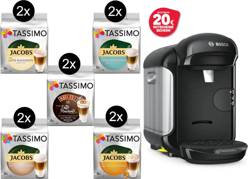 TASSIMO Kapseln 2 X Latte Macchiato Vielfaltspakete + Vivy 2 Schwarz Gratis 3 TASSIMO Kapseln 2 X Latte Macchiato Vielfaltspakete + Vivy 2 Schwarz Gratis