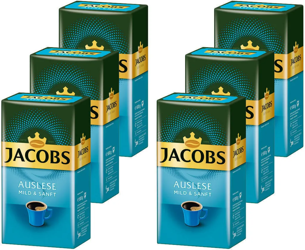 JACOBS Filterkaffee Auslese Mild & Sanft 6 X 500 G Kaffee Gemahlen + 1 Becher+ 1 Dose 4 JACOBS Filterkaffee Auslese Mild & Sanft 6 X 500 G Kaffee Gemahlen + 1 Becher+ 1 Dose – Bild 2