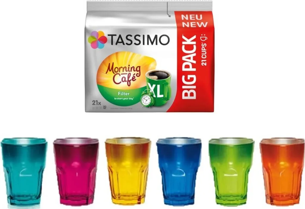 Tassimo Morning Café XL Filter - Im Big Pack,plus + 6 Gläser 3 Tassimo Morning Café XL Filter - Im Big Pack,plus + 6 Gläser