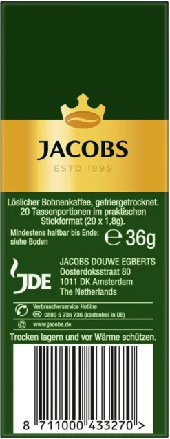 JACOBS Krönung Löslicher Kaffee 8 X 20 Getränke Sticks Instantkaffee -Kaffeeprodukte 7837a7efae665fbc62c9cf155437fa21 1