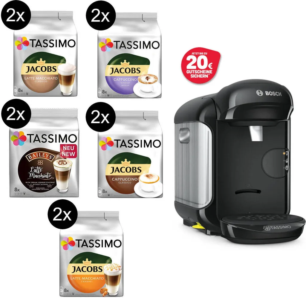 TASSIMO Kapseln 2x Milk Range Vielfaltspakete 5 Sorten + Vivy 2 Schwarz Gratis 3 TASSIMO Kapseln 2x Milk Range Vielfaltspakete 5 Sorten + Vivy 2 Schwarz Gratis
