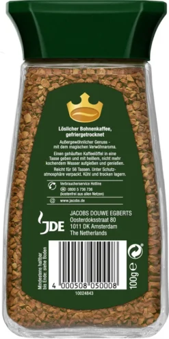 JACOBS Krönung 6 X 100g Löslicher Kaffee Instantkaffee 6 Gläser Löskaffee -Kaffeeprodukte 8000ce2f11ecabb843a04ac4345160d2