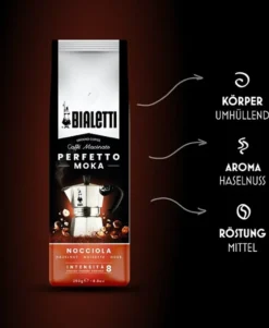 Bialetti Perfetto Moka Nocciola, Kaffee Gemahlen, Röstkaffee, Intensität 8, 250 G, 96080321 -Kaffeeprodukte 8d8bcc4d8c159ca68cbf6b33f5a3bcb9