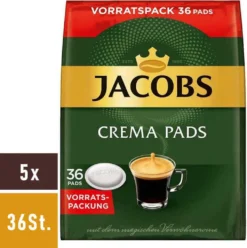 JACOBS Kaffeepads Crema Classic UTZ- 5 X 36 Getränke Pads Vorteilspack -Kaffeeprodukte 928d75f3134333213fd528f798811144