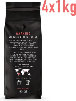 LUCIFER'S ROAST 4x1kg Espresso By KIQO Aus Italien - Starke Kaffeebohnen Für Kaffeevollautomaten Und Siebträger - Säurearm - 100% Robusta (ganze Bohnen, 4x1kg) -Kaffeeprodukte 932afb603d4619e528754bd6204c6ea2