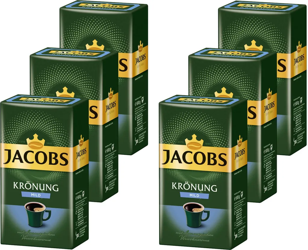 JACOBS Filterkaffee Krönung Mild 6 X 500g Pulver-Kaffee Gemahlen Röstkaffee 3 Kg 3 JACOBS Filterkaffee Krönung Mild 6 X 500g Pulver-Kaffee Gemahlen Röstkaffee 3 Kg