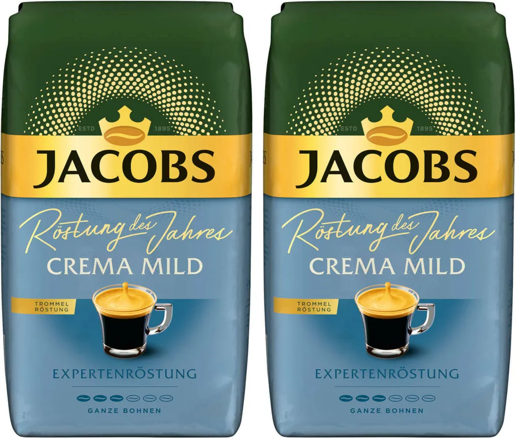 JACOBS Kaffeebohnen Expertenröstung Crema Mild Röstung Des Jahres 2 X 1 Kg + 1 Aluminium Dose Barista Design 5 JACOBS Kaffeebohnen Expertenröstung Crema Mild Röstung Des Jahres 2 X 1 Kg + 1 Aluminium Dose Barista Design – Bild 3
