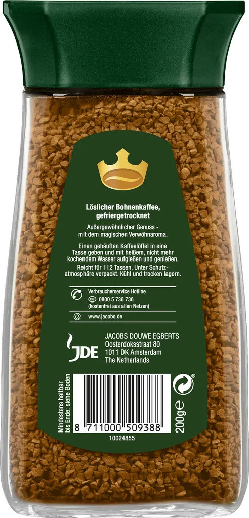 Jacobs Krönung Klassisch | Löslicher Kaffee | 200g-Glas 5 Jacobs Krönung Klassisch | Löslicher Kaffee | 200g-Glas – Bild 3