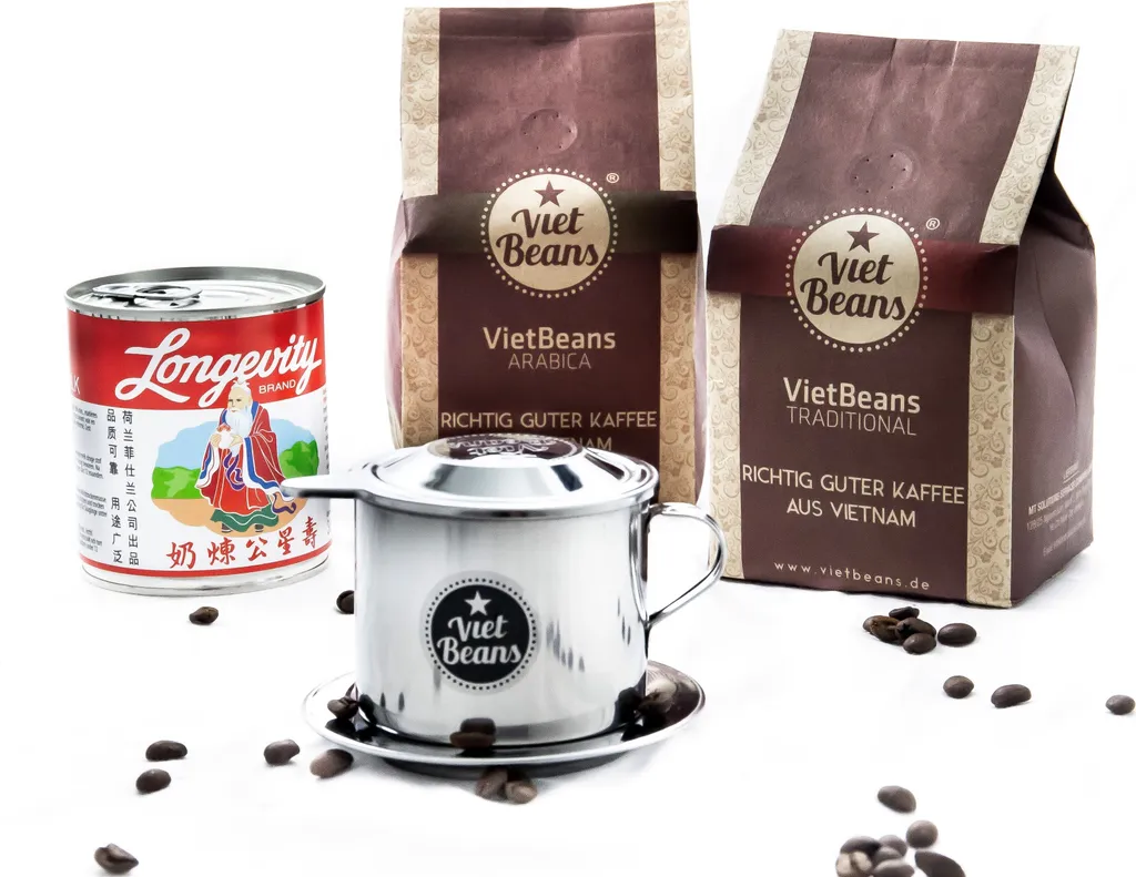 Vietnamesisches Kaffee-Starterset VietBeans Gemahlen - 2 X 250g Gemahlener Röstkaffee + Filter (Phin) + Gez. Kondensmilch 5 Vietnamesisches Kaffee-Starterset VietBeans Gemahlen - 2 X 250g Gemahlener Röstkaffee + Filter (Phin) + Gez. Kondensmilch – Bild 3