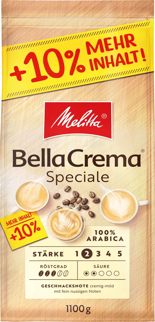 MELITTA Ganze Kaffeebohnen BellaCrema Speciale 1100g Milder Geschmack Stärke 2 4 MELITTA Ganze Kaffeebohnen BellaCrema Speciale 1100g Milder Geschmack Stärke 2 – Bild 2