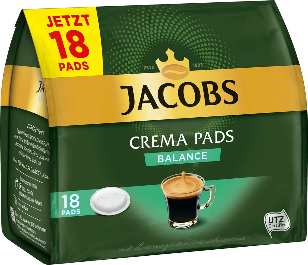 JACOBS Pads Crema Balance 5 X 18 Getränke - 90 Kaffeepads Senseo Kompatibel 5 JACOBS Pads Crema Balance 5 X 18 Getränke - 90 Kaffeepads Senseo Kompatibel – Bild 3