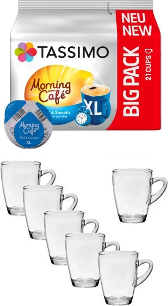Morning Café XL Mild + 6 X Glas Henkelbecher Henkel 300ml, Höhe: 10,5cm 3 Morning Café XL Mild + 6 X Glas Henkelbecher Henkel 300ml, Höhe: 10,5cm